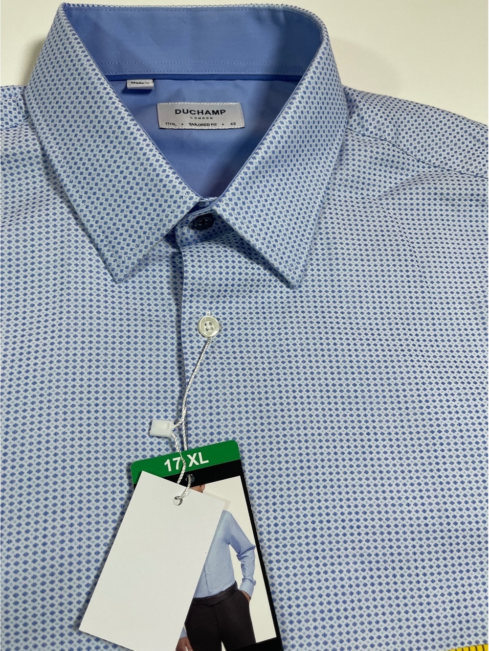 Duchamp London Men's Tailored Fit Dress Shirt 17 XL Light Bl